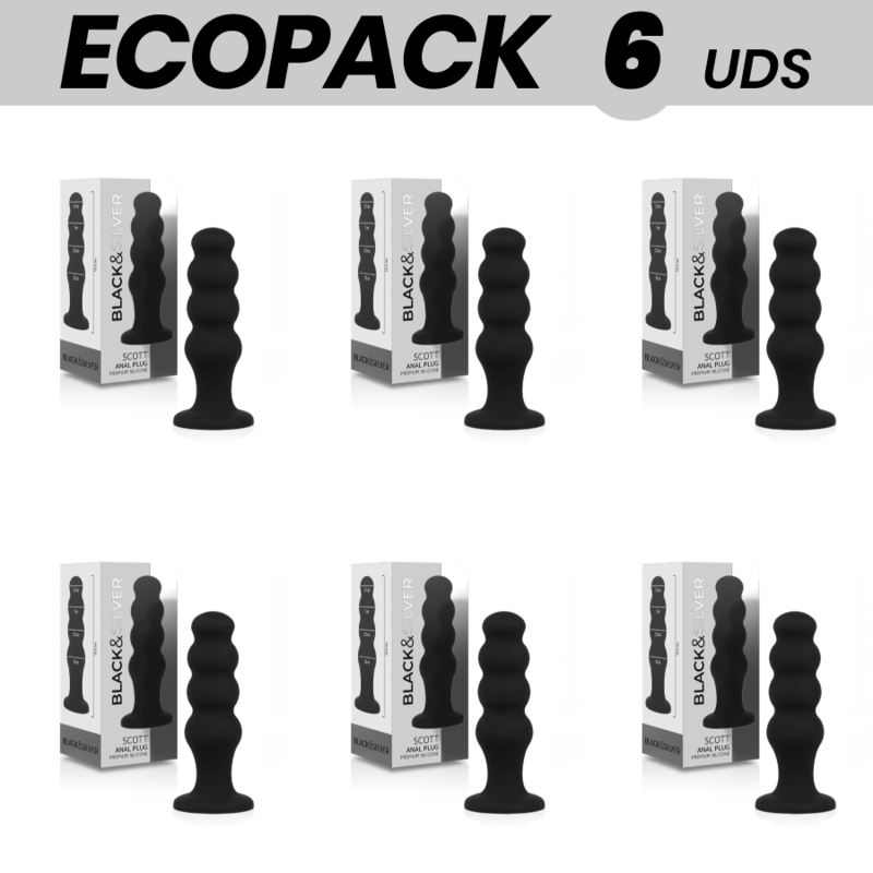 ECOPACK 6 UNITS BLACKSILVER SCOTT ANAL PLUG PREMIUM SILICONE BLACK