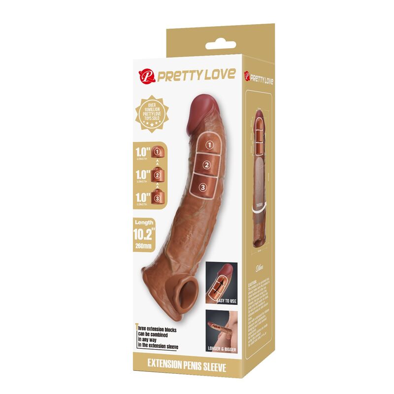 Pretty Love - Manchon D'Extension De Pénis Ajustable 26 Cm Ø 4 Cm Marron 3 PRETTY LOVE - MANCHON D'EXTENSION DE PÉNIS AJUSTABLE 26 CM Ø 4 CM MARRON – Image 3