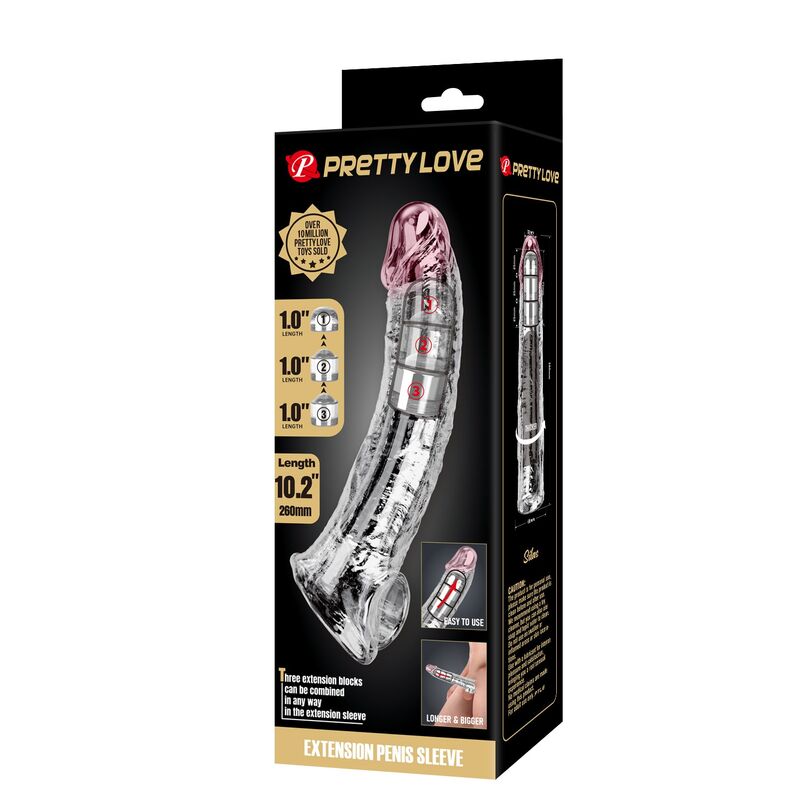 Pretty Love - Manchon D'Extension De Pénis Ajustable 26 Cm Ø 4 Cm Transparent 3 PRETTY LOVE - MANCHON D'EXTENSION DE PÉNIS AJUSTABLE 26 CM Ø 4 CM TRANSPARENT – Image 3