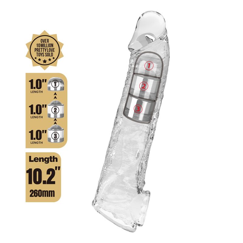 Pretty Love - Manchon D'Extension De Pénis Ajustable 26 Cm Ø 4 Cm Transparent 5 PRETTY LOVE - MANCHON D'EXTENSION DE PÉNIS AJUSTABLE 26 CM Ø 4 CM TRANSPARENT – Image 5