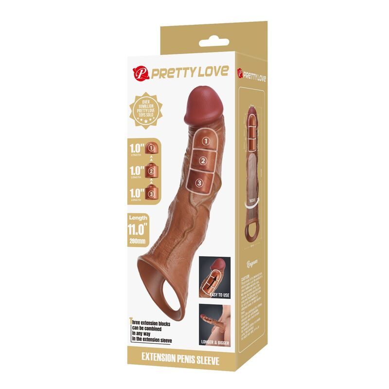 Pretty Love - Manchon D'Extension Pénienne Ajustable 28 Cm Ø 4,5 Cm Marron 3 PRETTY LOVE - MANCHON D'EXTENSION PÉNIENNE AJUSTABLE 28 CM Ø 4,5 CM MARRON – Image 3