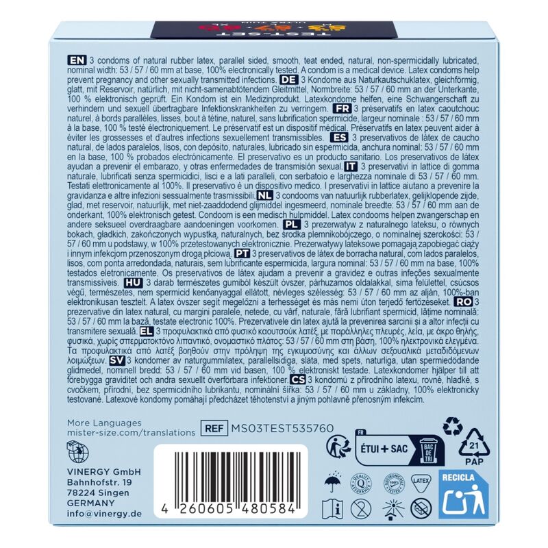Mister Size - Pack Échantillon De Préservatifs Taille 53-57-60 Mm (3 Unités) 4 MISTER SIZE - PACK ÉCHANTILLON DE PRÉSERVATIFS TAILLE 53-57-60 MM (3 UNITÉS) – Image 4