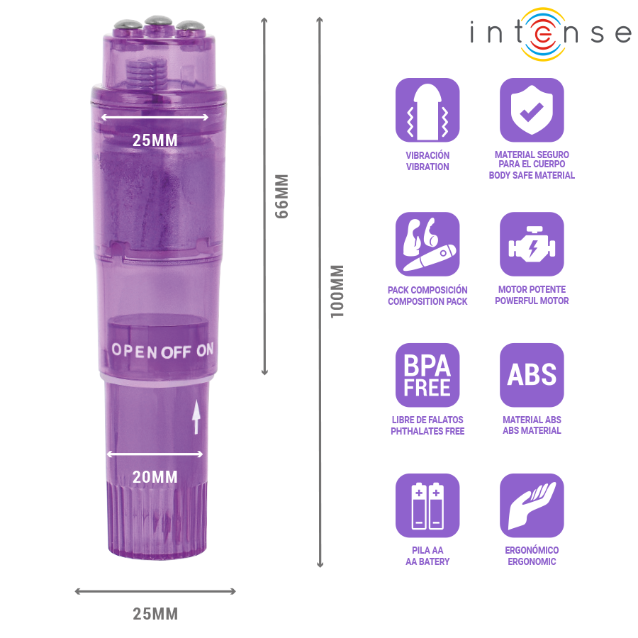 Intense - Mini Masseur Kurt Avec 4 Têtes Interchangeables Violette 5 INTENSE - MINI MASSEUR KURT AVEC 4 TÊTES INTERCHANGEABLES VIOLETTE – Image 5