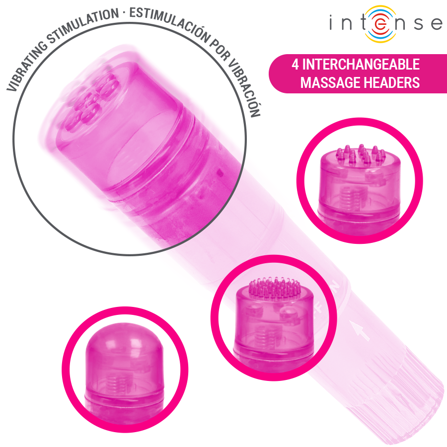 Intense - Mini Masseur Kurt Avec 4 Têtes Interchangeables Rose 3 INTENSE - MINI MASSEUR KURT AVEC 4 TÊTES INTERCHANGEABLES ROSE – Image 3