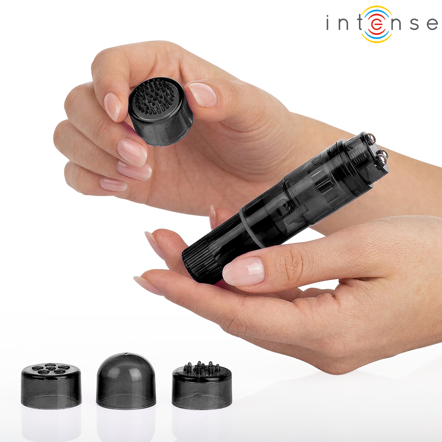 Intense - Mini Masseur Kurt Avec 4 Têtes Interchangeables Noir 2 INTENSE - MINI MASSEUR KURT AVEC 4 TÊTES INTERCHANGEABLES NOIR – Image 2