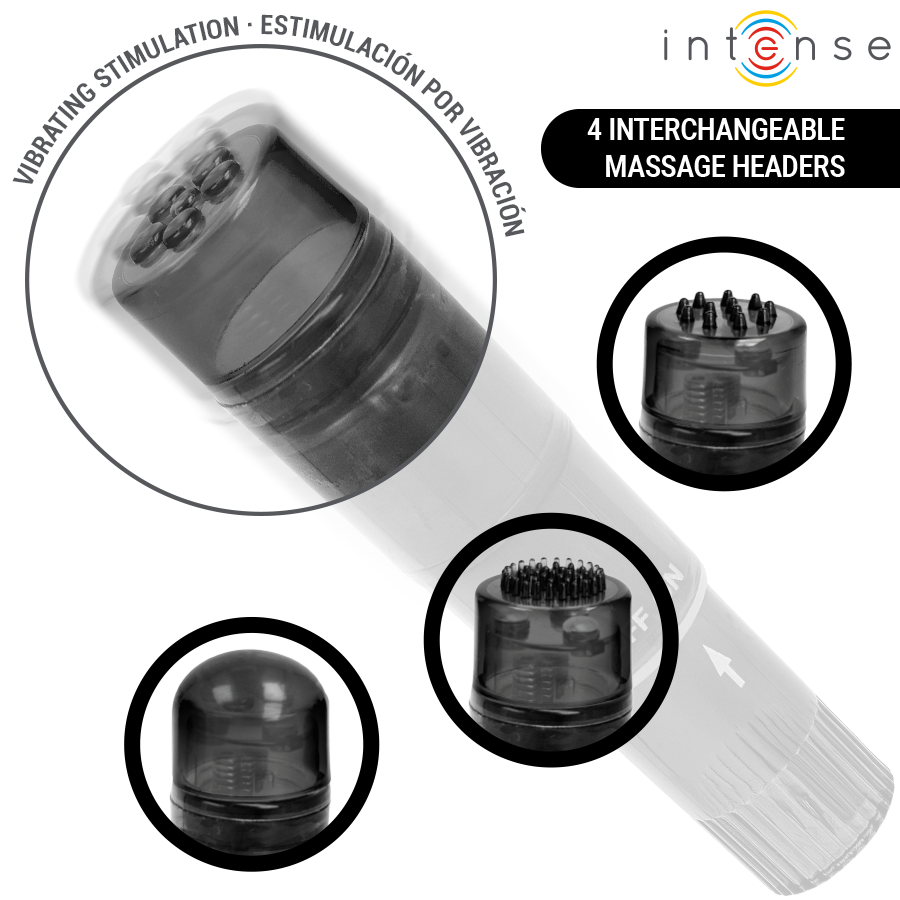 Intense - Mini Masseur Kurt Avec 4 Têtes Interchangeables Noir 3 INTENSE - MINI MASSEUR KURT AVEC 4 TÊTES INTERCHANGEABLES NOIR – Image 3