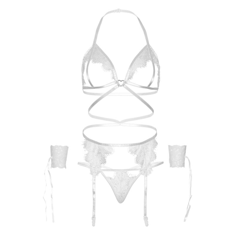 LEG AVENUE SET CUATRO PIEZAS SUJETADOR, LIGUERO, TANGA Y PUÑOS TALLA UNICA - NEGRO – Image 5