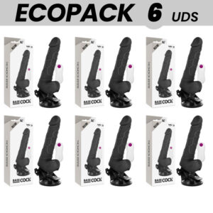 ECOPACK 6 UNITÉS - BASECOCK VIBRATEUR RÉALISTE TÉLÉCOMMANDE NOIR AVEC TESTICULES 19.5 CM -O- 4 CM