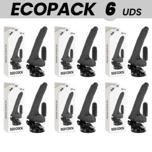ECOPACK 6 UNITÉS - BASECOCK VIBRATEUR RÉALISTE NOIR TÉLÉCOMMANDE AVEC TESTICULES 20 CM -O- 4 CM