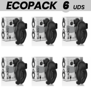 ECOPACK 6 UNITÉS - ANNEAU VIBRATEUR EN SILICONE BLACKSILVER 3 MOTEURS RECHARGEABLES NOIR