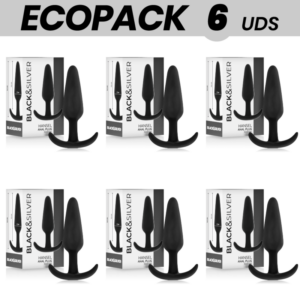 ECOPACK 6 UNITÉS - PLUG ANAL EN SILICONE BLACKSILVER HANSEL AVEC PETITE POIGNÉE