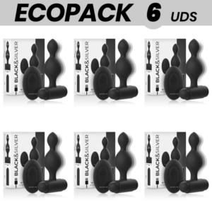 ECOPACK 6 UNITÉS - BLACKSILVER TUCKER PETIT PLUG ANAL EN SILICONE TÉLÉCOMMANDE