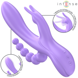 INTENSE - MIKO TRIPLE VIBRATEUR LAPIN  STIMULATEUR  ANAL 7 VIBRATIONS VIOLET