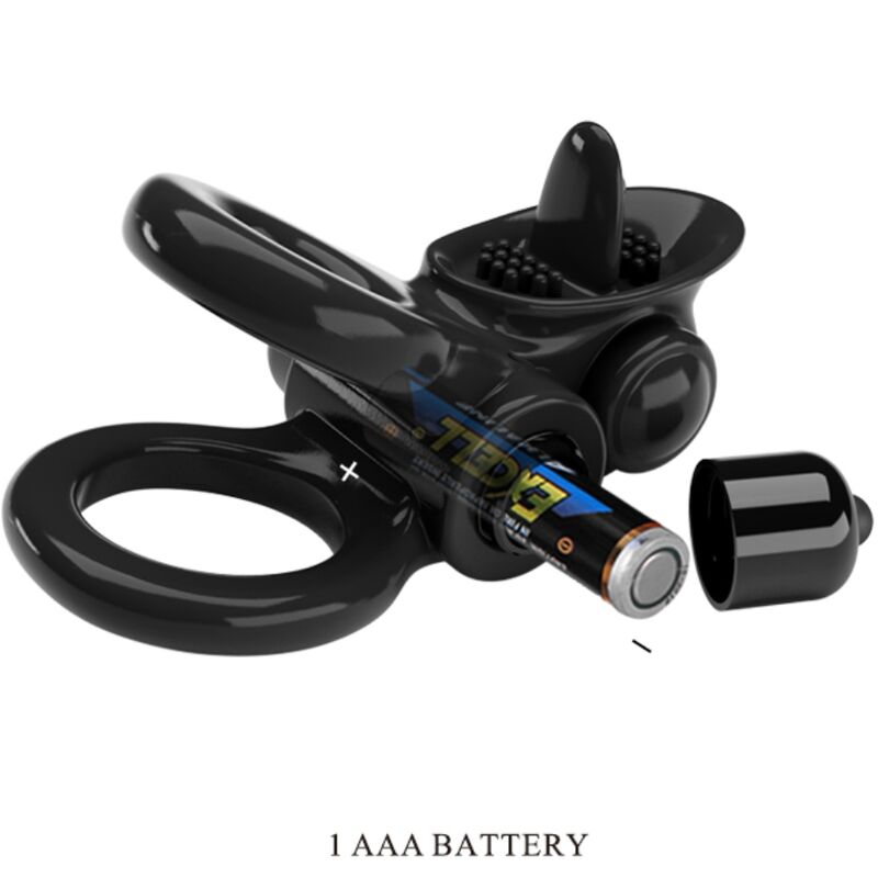 PRETTY LOVE - PASSIONATE RING DOUBLE ANNEAU VIBRANT + STIMULATEUR DE CLITORIS NOIR – Image 3