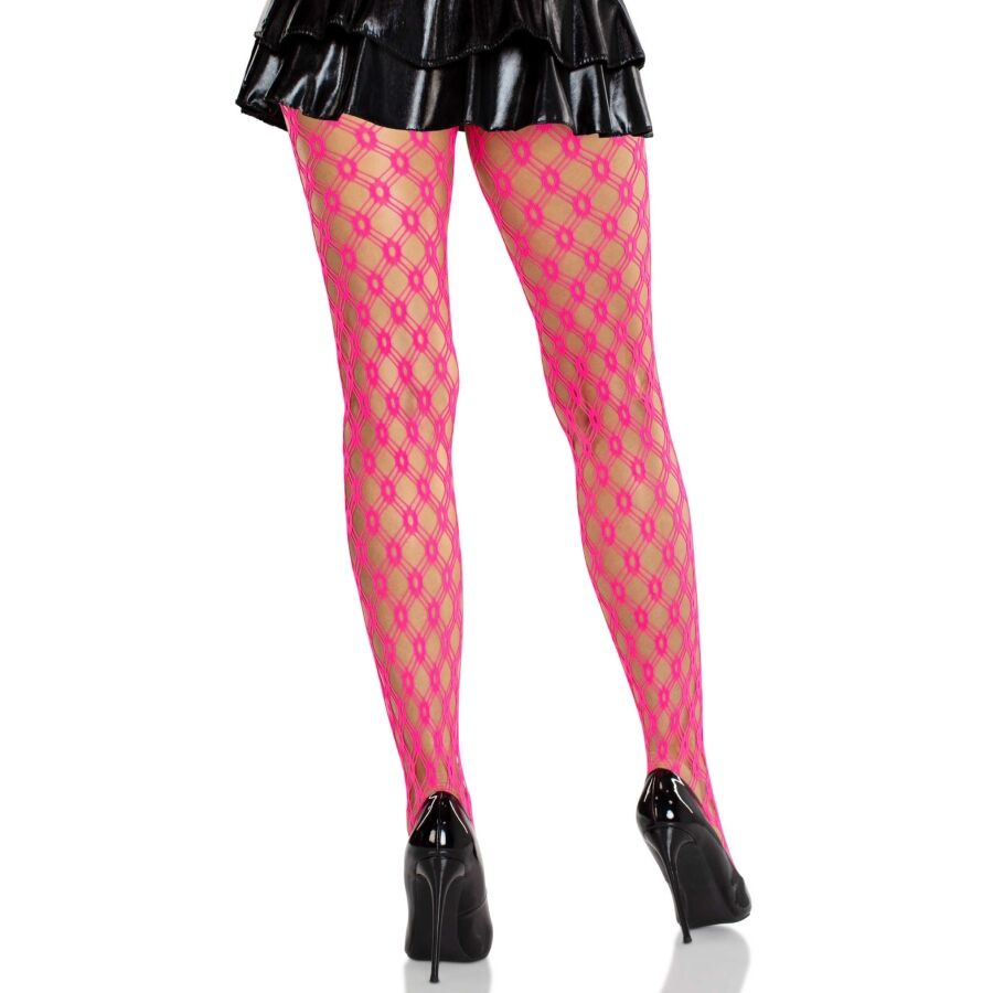 LEG AVENUE - COLLANTS EN DENTELLE AVEC ŒILLETS ROSE FLUO – Image 2