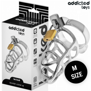 ADDICTED TOYS LOCKED - CAGE À PÉNIS EN MÉTAL AVEC VERROU ARGENT TAILLE M