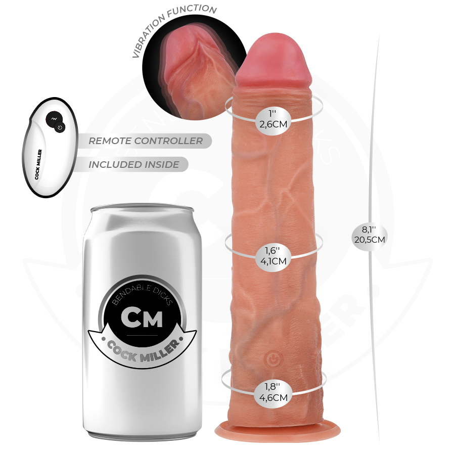 COCK MILLER - GODE RÉALISTE AVEC VENTOUSE ET TÉLÉCOMMANDE VIBRATIONS 20,5 CM – Image 4