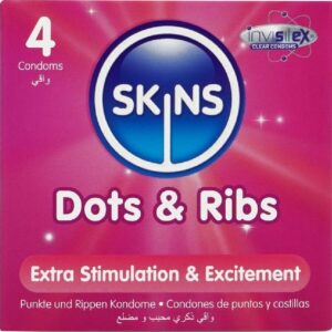 SKINS - PACK DE 4 PRÉSERVATIFS PREMIUM DOTS  RIBS