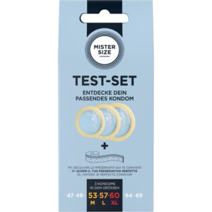 MISTER SIZE - KIT DE TEST : 3 PRÉSERVATIFS DE TAILLES DIFFÉRENTES + MÉLANGE À POINTS