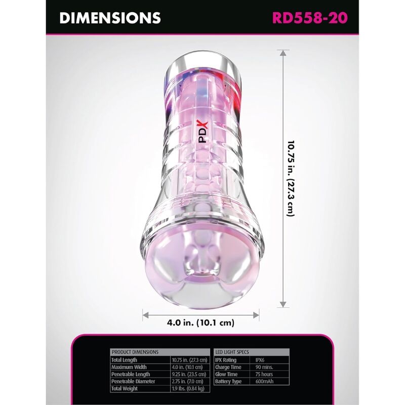 PDX ELITE - VIEWTUBE XXL LED TRANSPARENT STROKER 27,3 CM – Image 4