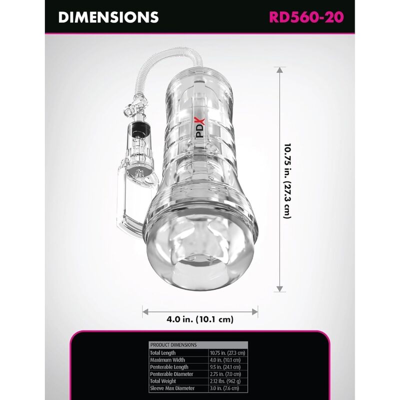 PDX ELITE - VIEWTUBE VAC XXL MANGE TRANSPARENT AVEC POMPE DASPIRATION 27,3 CM – Image 5