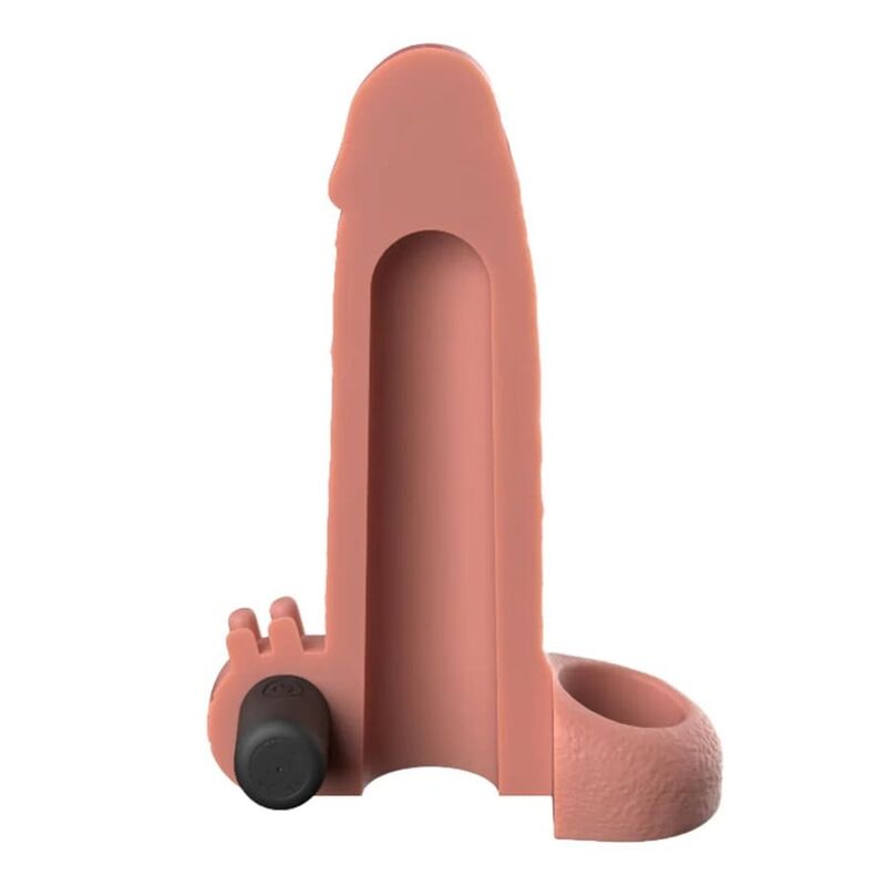 FANTASY X-TENSIONS - MANCHON DEXTENSION PÉNIENNE DE 5 CM À SENSATIONS RÉELLES VIBRANTES, BEIGE – Image 2