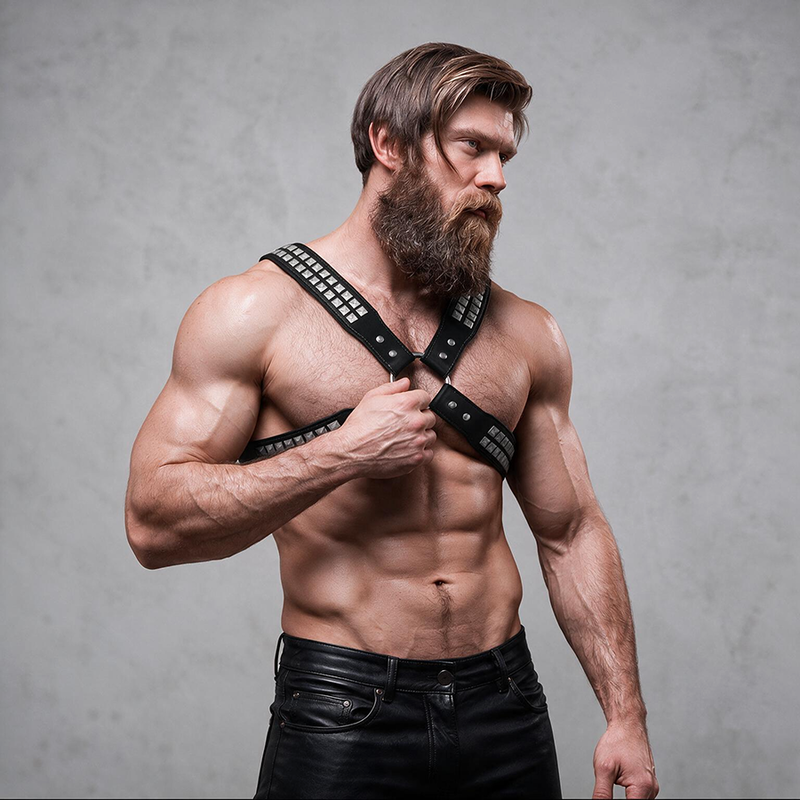 Fetish Submissive Attitude - Harnais En Cuir Écologique Pour Hommes Poitrine Croisée Avec Rivets 3 FETISH SUBMISSIVE ATTITUDE - HARNAIS EN CUIR ÉCOLOGIQUE POUR HOMMES POITRINE CROISÉE AVEC RIVETS – Image 3