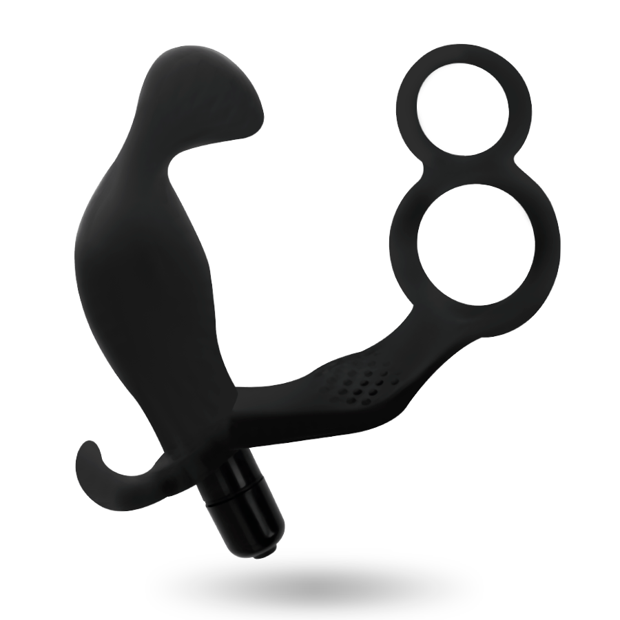 ADDICTED TOYS - PLUG ANAL AVEC DOUBLE ANNEAU PÉNIS ET TESTICULES NOIR – Image 2